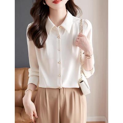 欧洲站2025春秋冬polo领长袖雪纺衬衫女高级感轻奢减龄洋派正装潮