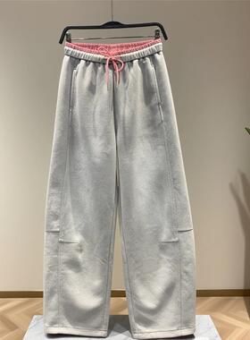 香港灰色运动卫裤女款秋季2025新款宽松拖地哈伦裤休闲阔腿裤