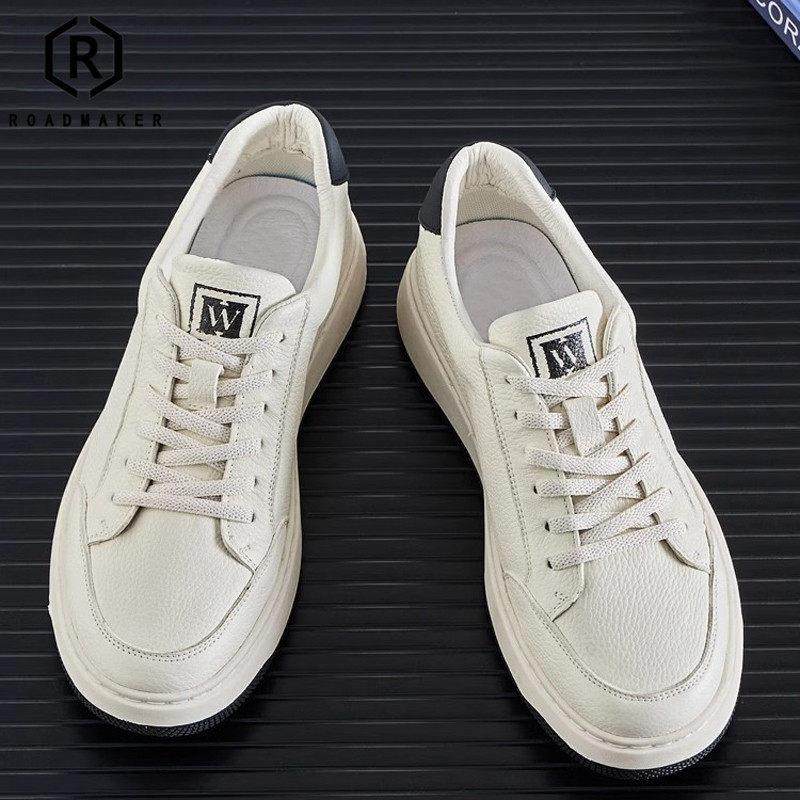 ROADMAKER鞋子男2025夏季新款真皮小白鞋男厚底透气运动休闲 板鞋,流行男鞋,休闲板鞋,淘宝优惠券,粉丝福利购,淘宝优惠卷