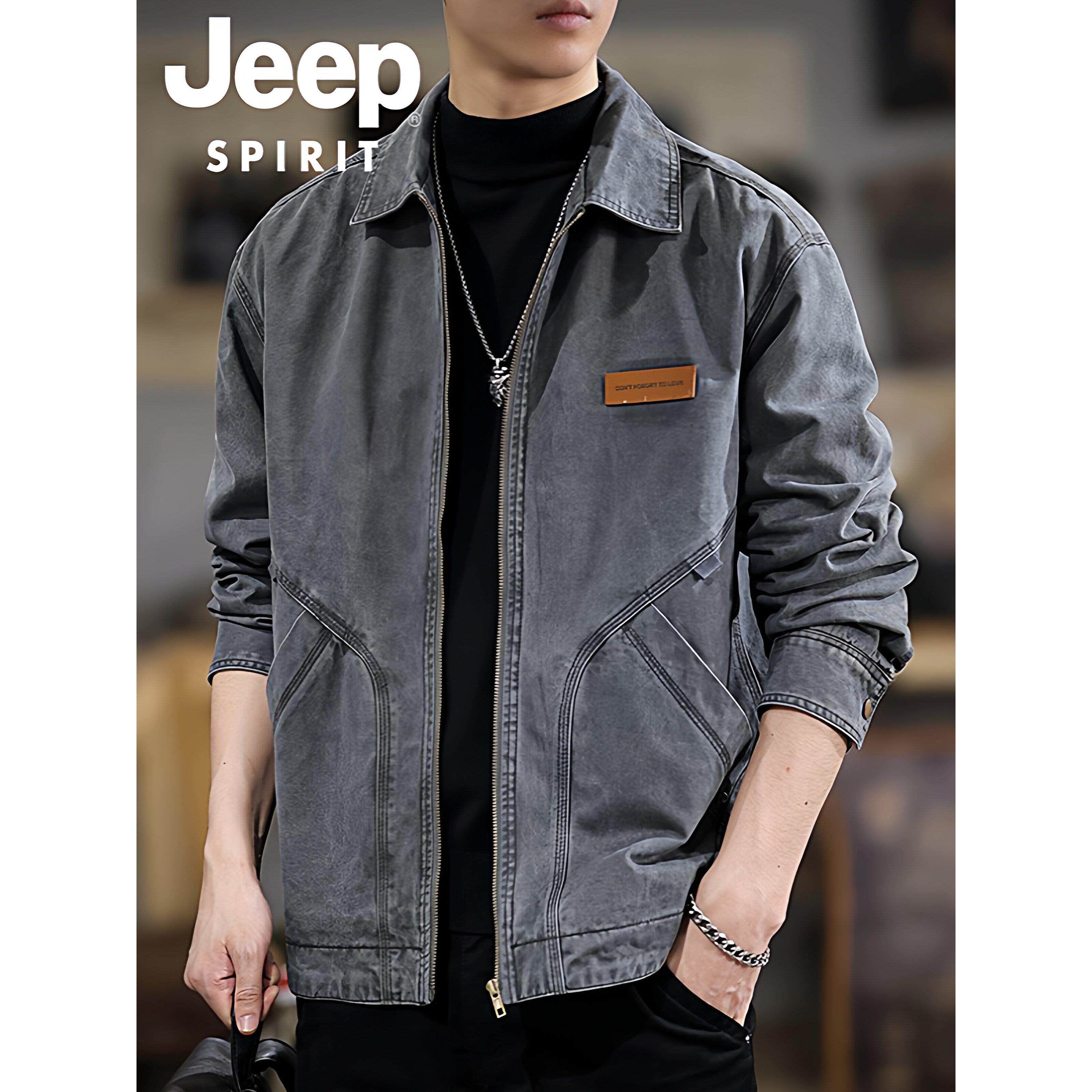 JEEP SPIRIT高档纯棉工装夹克男士春秋季新款覆古翻领休闲外套男