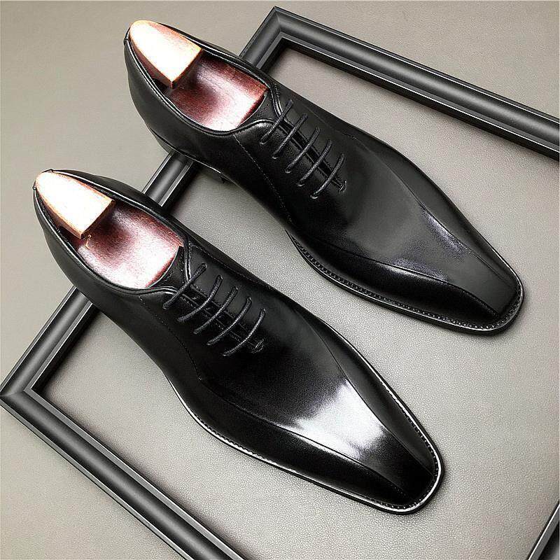 BOUCHK手工商务新郎正装尖头男士皮鞋英伦真皮牛皮系带透气结婚鞋