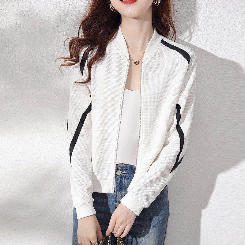 白色棒球服外套女2026年新款春秋款韩版宽松时尚休闲开衫夹克上衣