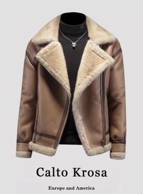 CaltoKrosa~漫威毒液皮毛一体夹克男加厚机车服羊羔毛皮衣外套潮
