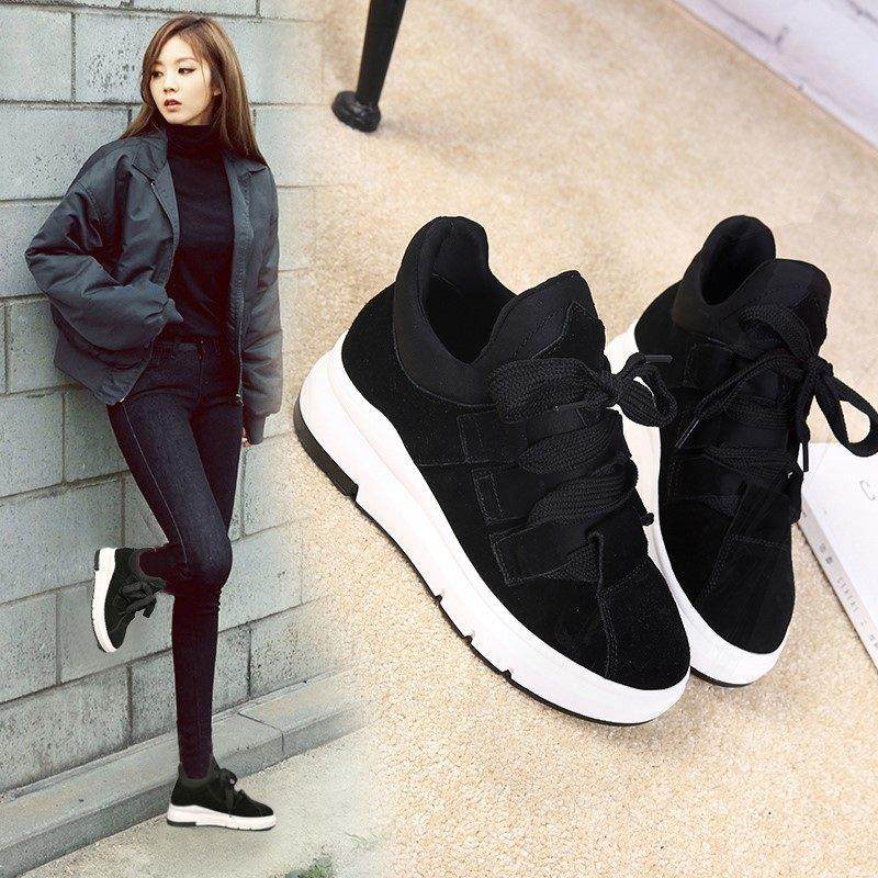 香港同款内增高8cm女鞋时尚小码厚底松糕鞋底秋冬加绒运动休闲鞋