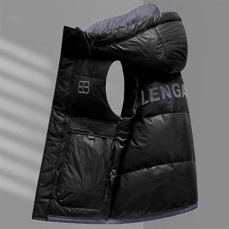 IT ins潮牌羽绒服马甲男士春秋白鸭绒字母印花防风连帽背心外套