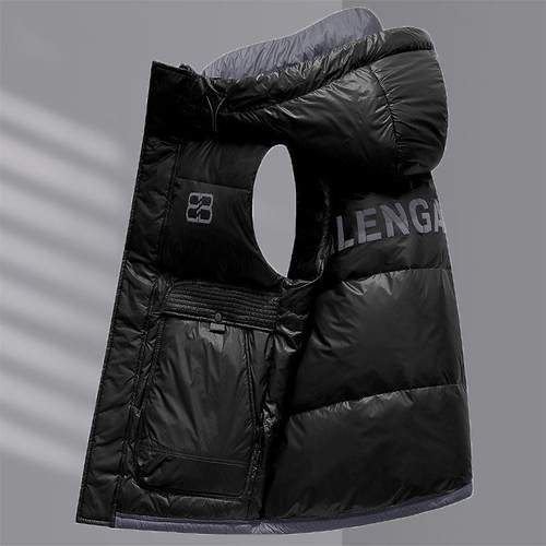 IT ins潮牌羽绒服马甲男士春秋白鸭绒字母印花防风连帽背心外套