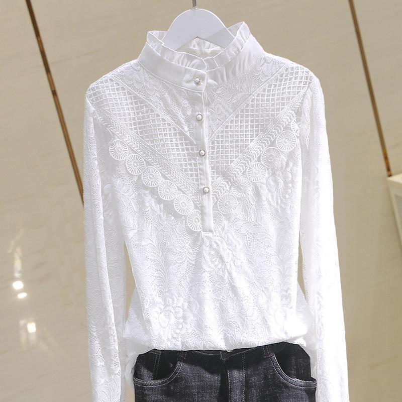 白色蕾丝打底衫女春秋2024新款时尚洋气内搭气质衬衫长袖t恤上衣