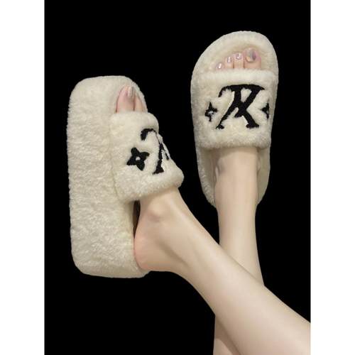 法国~BALIECHEGE时尚保暖毛绒拖鞋设计女一脚蹬厚底毛毛鞋