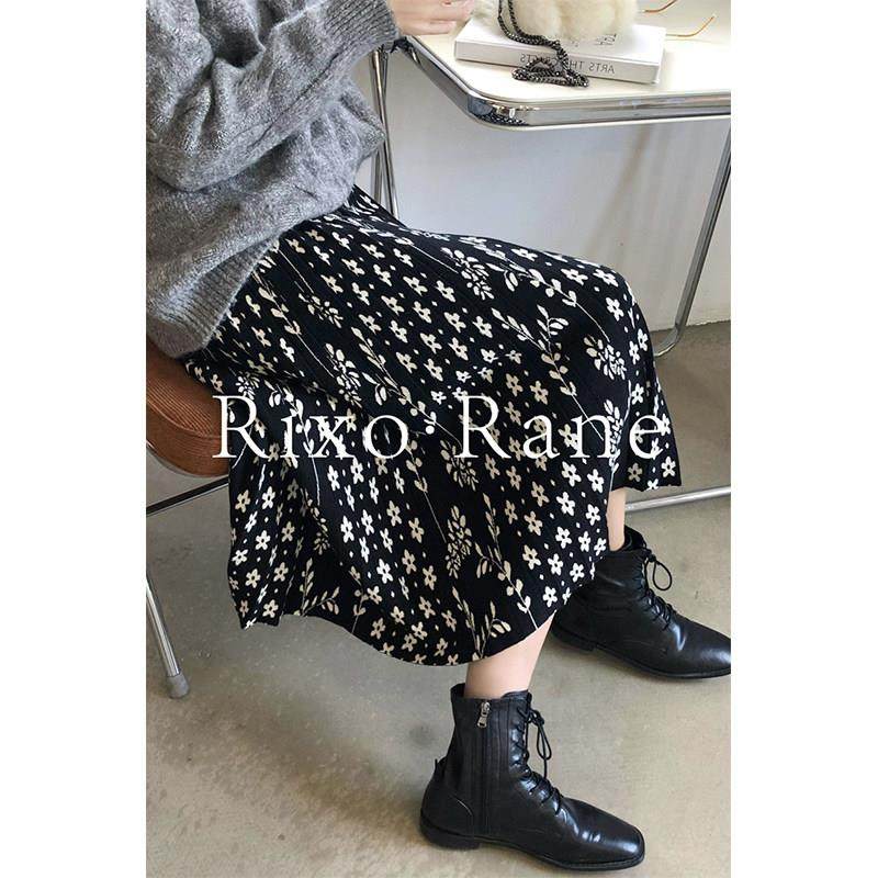 法国Rixo Rane颜值敲赞?黑色碎花a字百褶伞裙高腰显瘦半身裙子女,女装/女士精品,大码半身裙,淘宝优惠券,粉丝福利购,淘宝优惠卷