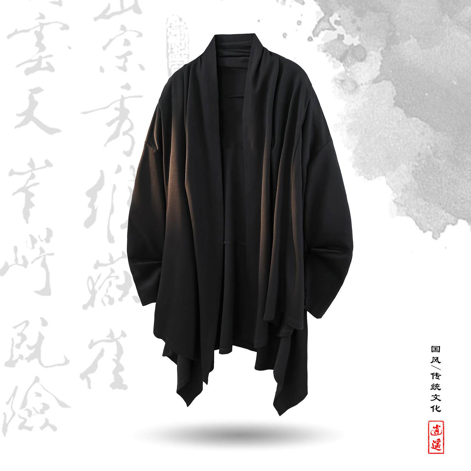 コーデュロイの潮牌新中式居士服外套男暗黑改良汉服披风禅意开衫