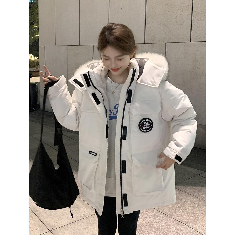 香港2024冬季新款收腰羽绒棉服女工装中长款加厚宽松棉衣外套爆款