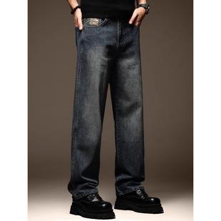 男休闲加绒阔腿宽松直筒裤 覆古蓝色牛仔裤 BIAS潮牌美式 neith