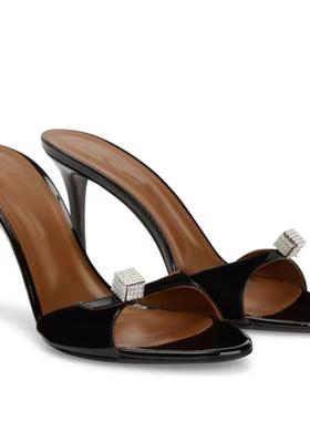 BV ANNCLTB一字带水钻尖头黑色半拖鞋高跟凉鞋细跟性感露趾拖鞋