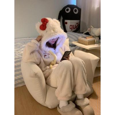 法国ZAYVIAR可爱毛绒绒Hello Kitty连帽睡衣女2025冬季加厚家居服