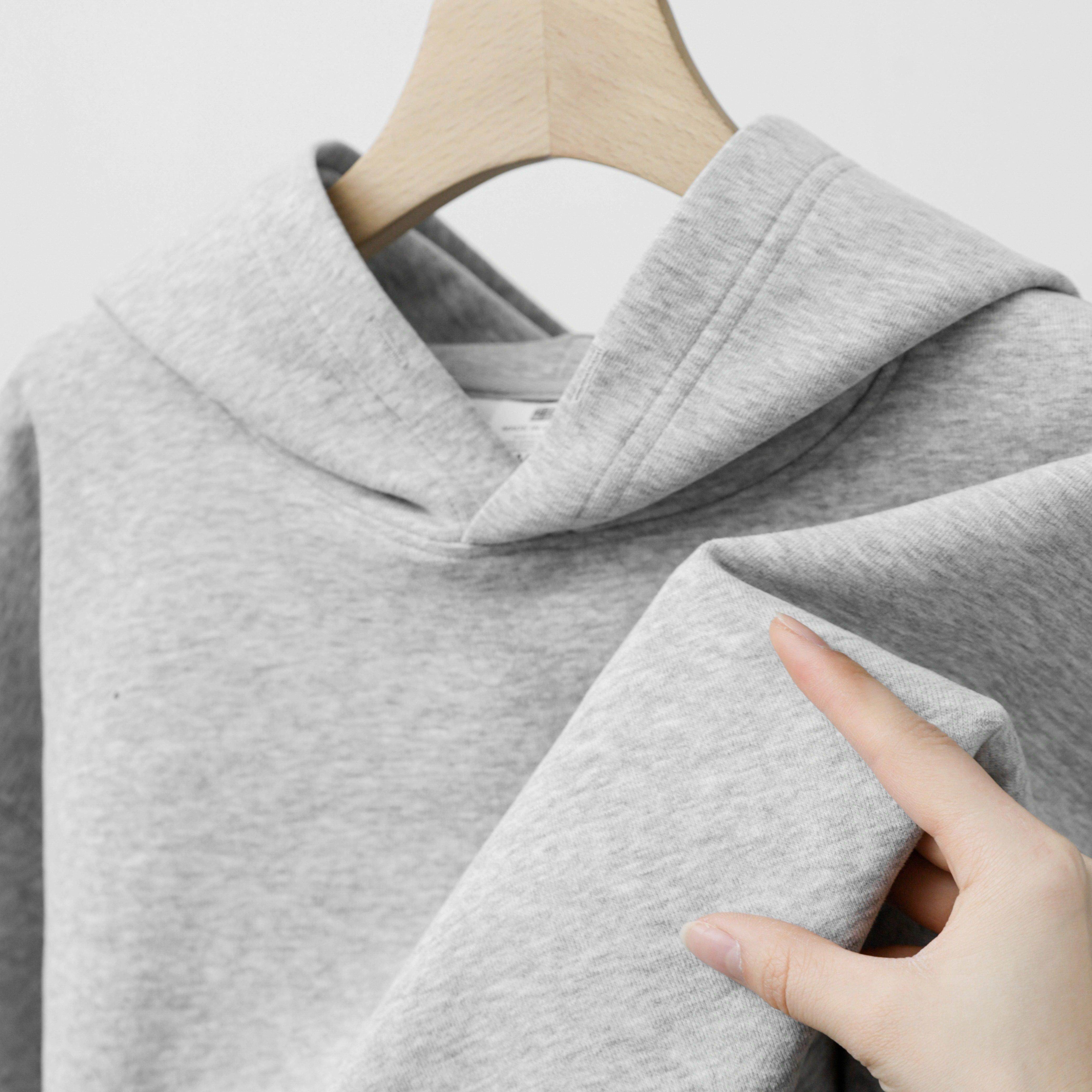 VSEAZMA重磅380g花灰色宽松连帽卫衣男休闲纯色百搭情侣帽衫女春