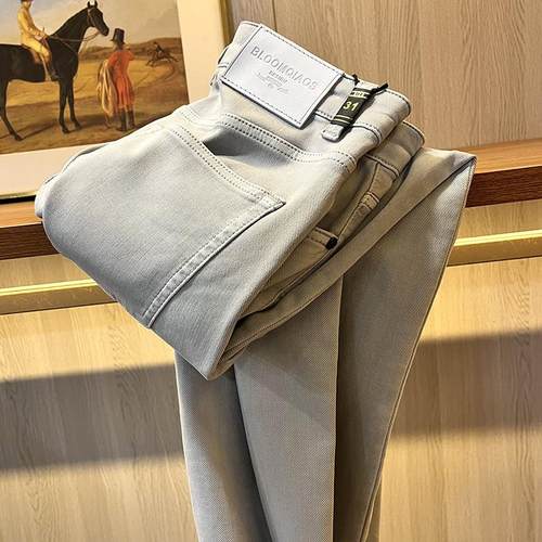 匠心之作！质感灰白色~弹力斜纹肌理~牛仔裤男士直筒高端休闲裤