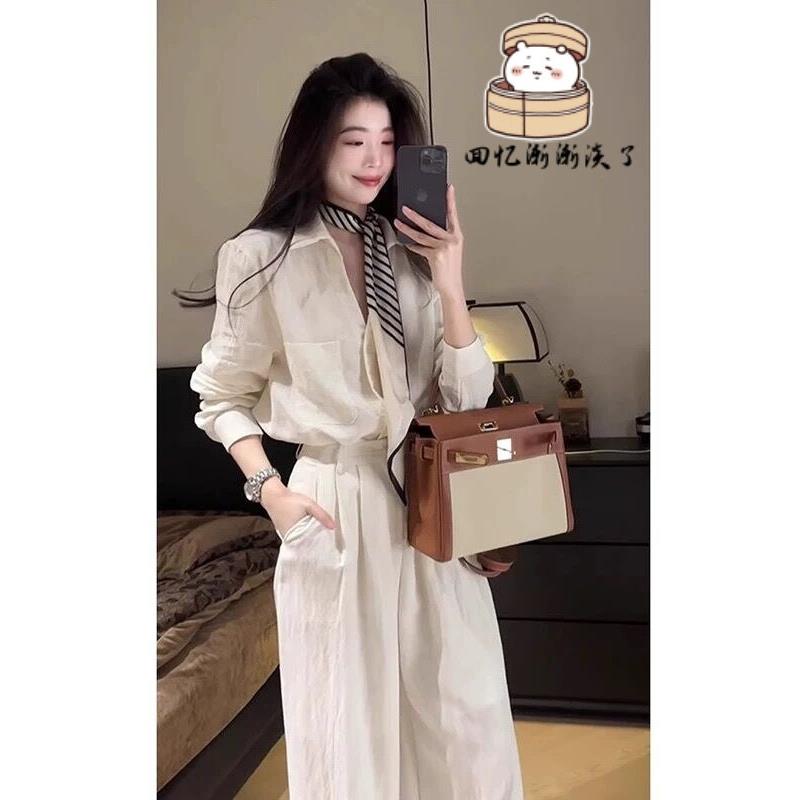 正品夏季女装2026新款气质时尚棉麻老钱风亚麻衬衫阔腿裤两件套装