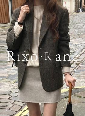 法国Rixo Rane秋冬Bi Preparation?羊毛运动夹克女士冬季覆古格纹