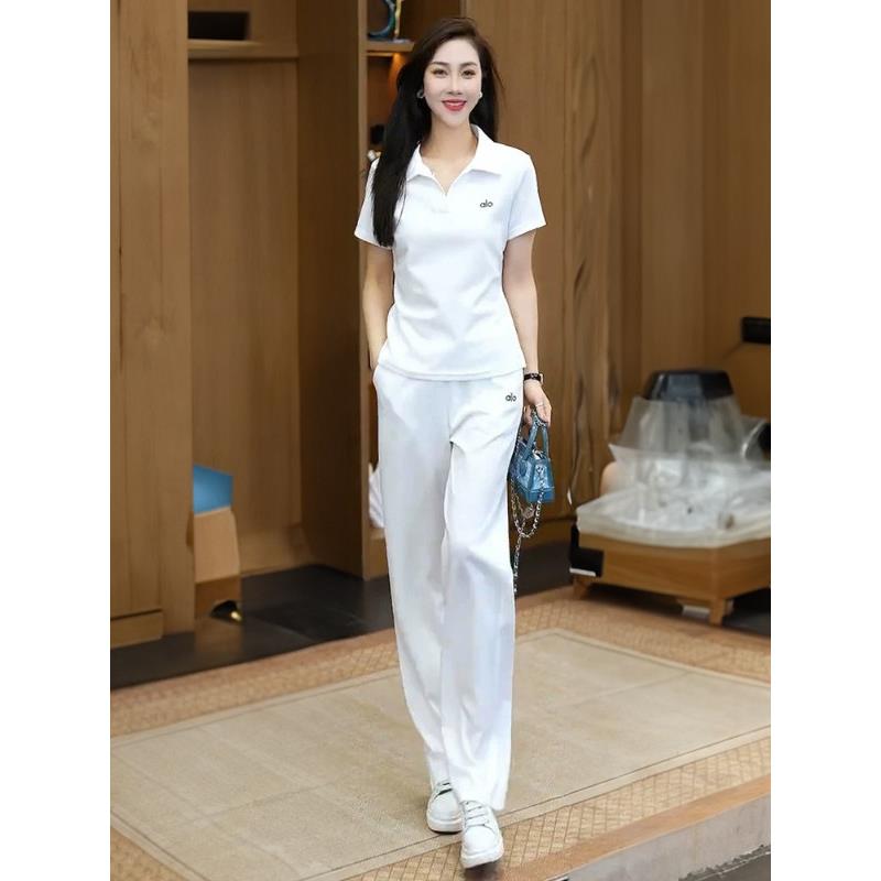 休闲运动服套装女夏季2026新款洋气百搭显瘦短袖上衣阔腿裤两件套