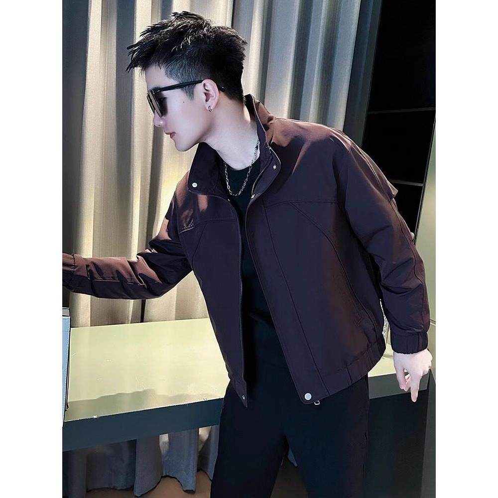 LL男装外套男高级感痞帅春秋夹克休闲风2025新款潮牌百搭立领上衣