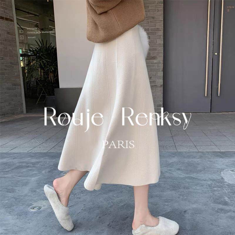法国Rouje Renksy法式秋冬季白色针织毛呢半身裙女高腰小个子伞裙,女装/女士精品,大码半身裙,淘宝优惠券,粉丝福利购,淘宝优惠卷