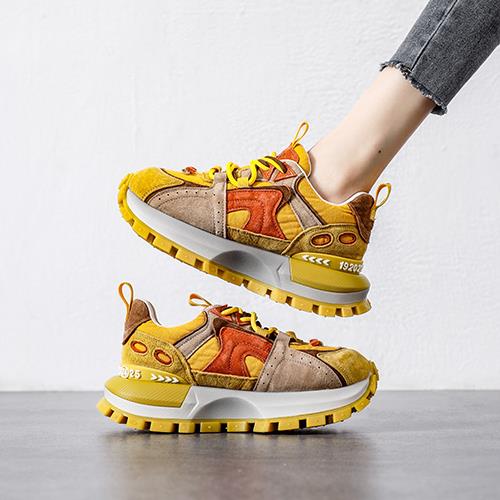 西班牙小众品牌ONGYSL时尚休闲风老爹鞋女浅口头层牛皮配色简约