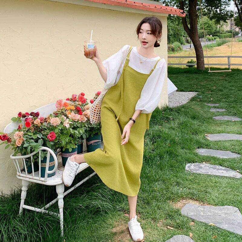 CHLENADY可盐可甜抱婴袋裙套装女夏季薄款多巴胺简约遮肉上衣两件