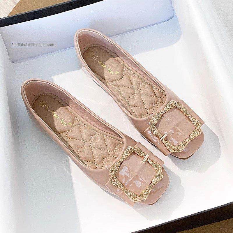 香港真皮浅口单鞋女2025新款夏季平底方头百搭豆豆鞋时尚软底瓢鞋,女鞋,浅口单鞋,淘宝优惠券,粉丝福利购,淘宝优惠卷