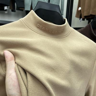 德绒打底衫男秋冬加厚保暖双面绒卫衣半高领纯色男士长袖t恤上衣