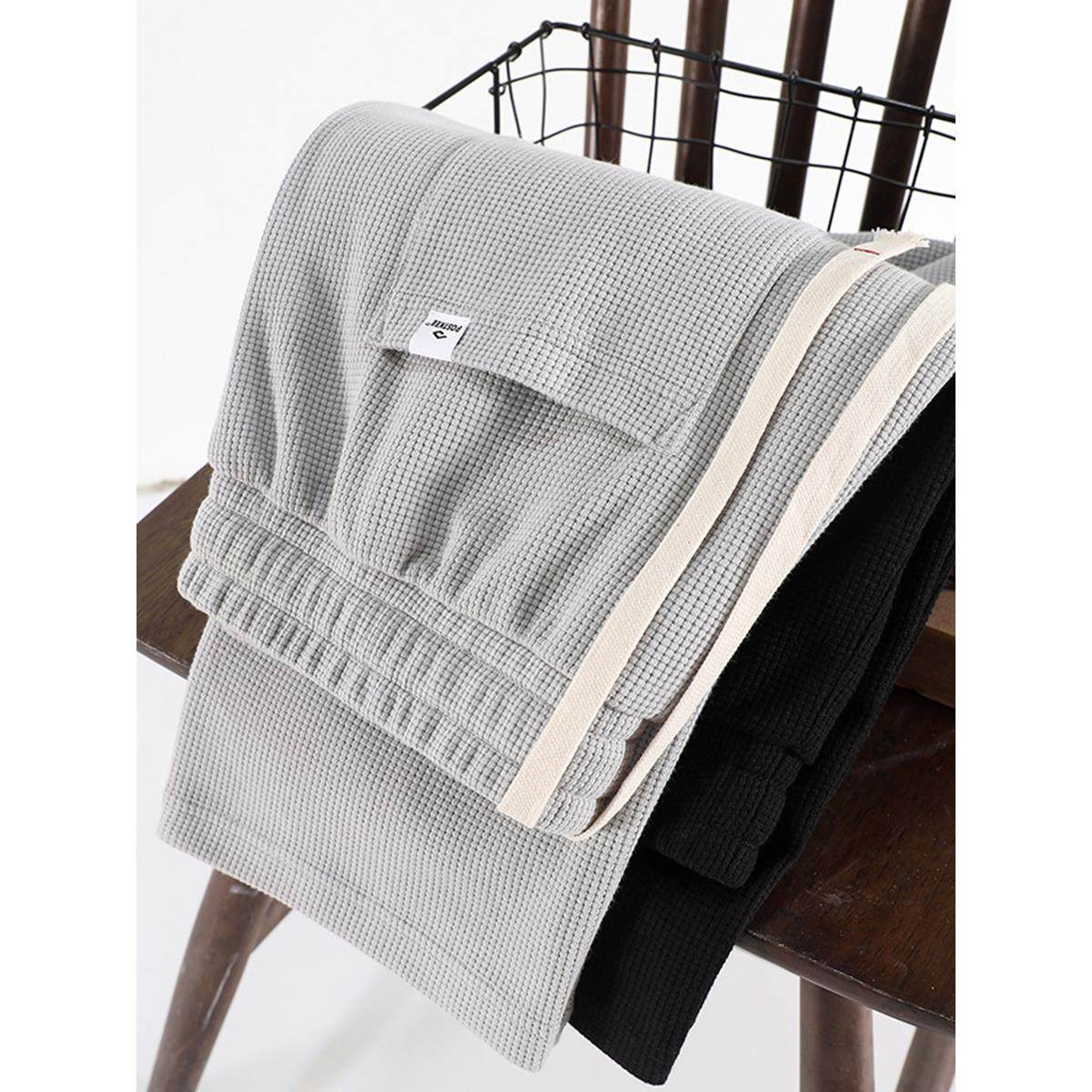 卫裤男士春秋新款华夫格宽松直筒裤日系运动裤抽绳灰色休闲长裤子