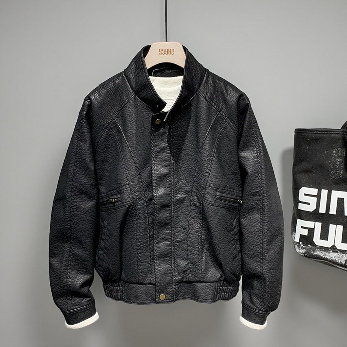 it neith BIAS立领皮衣夹克男士高级感休闲宽松潮牌外套男小众