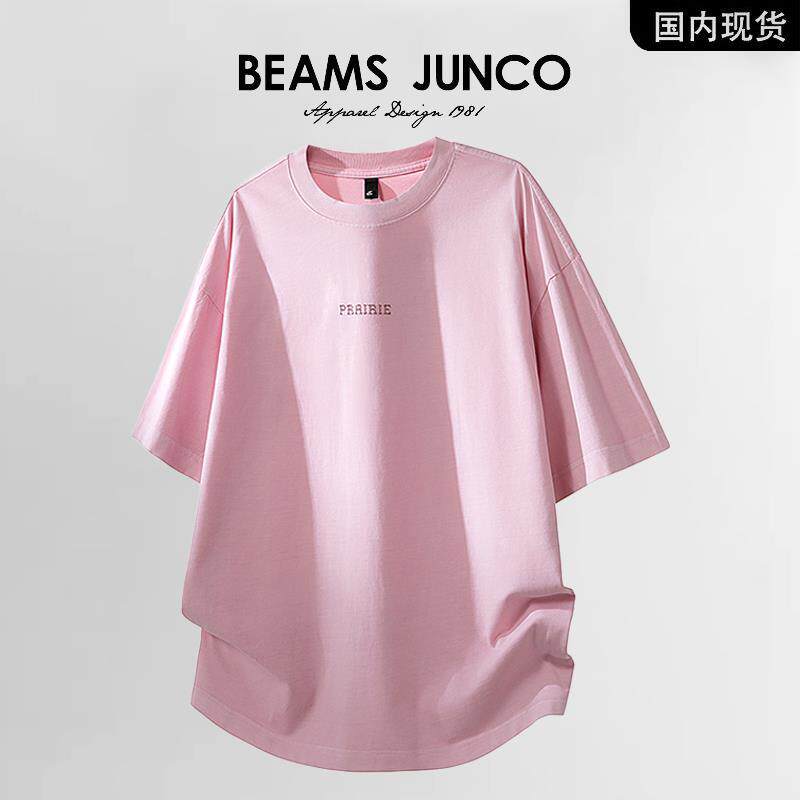 BEAMS JUNCO纯棉潮牌字母印花短袖T恤男夏季圆领宽松五分短袖上衣