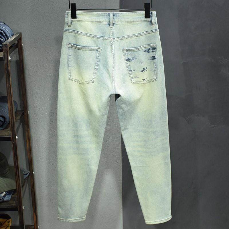 2024春秋季新款潮牌正品浅蓝色牛仔裤男修身小脚弹力高端休闲长裤