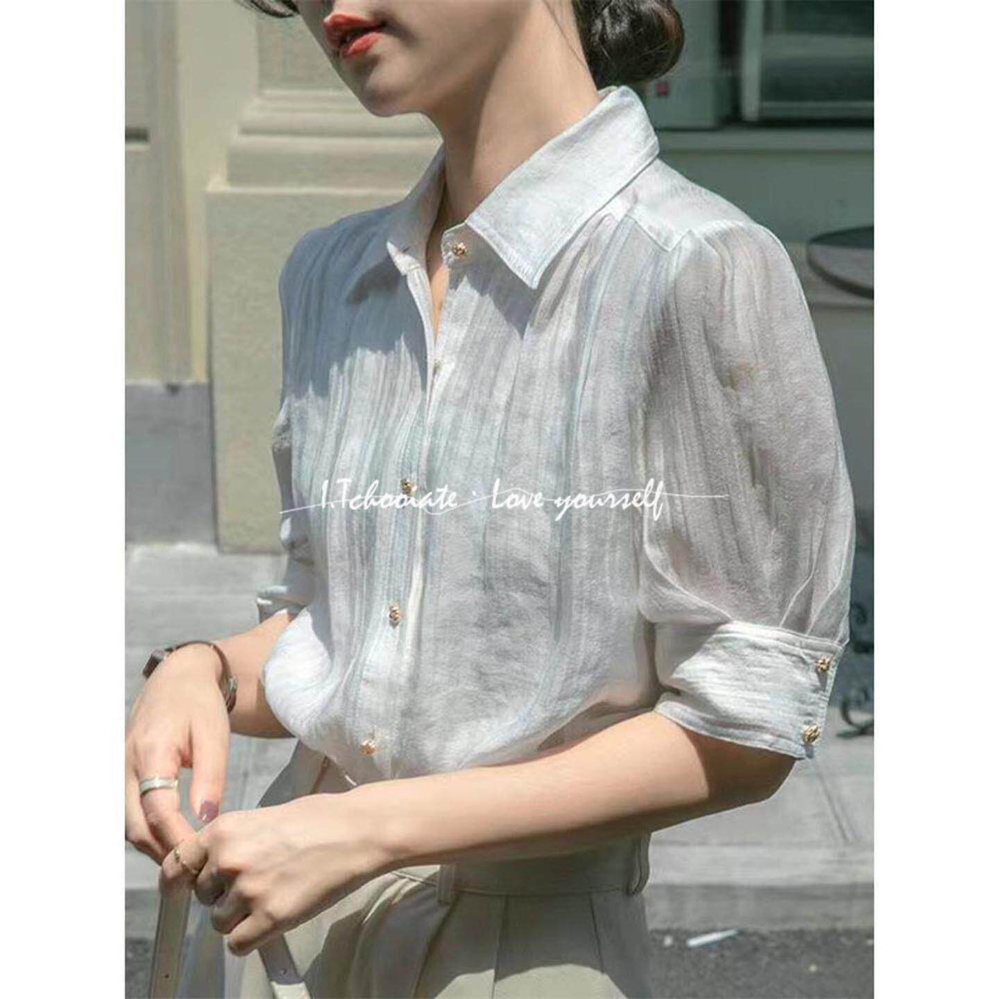 I.Tchooiate法式泡泡袖衬衫女2026夏款设计感小众短袖雪纺上衣潮