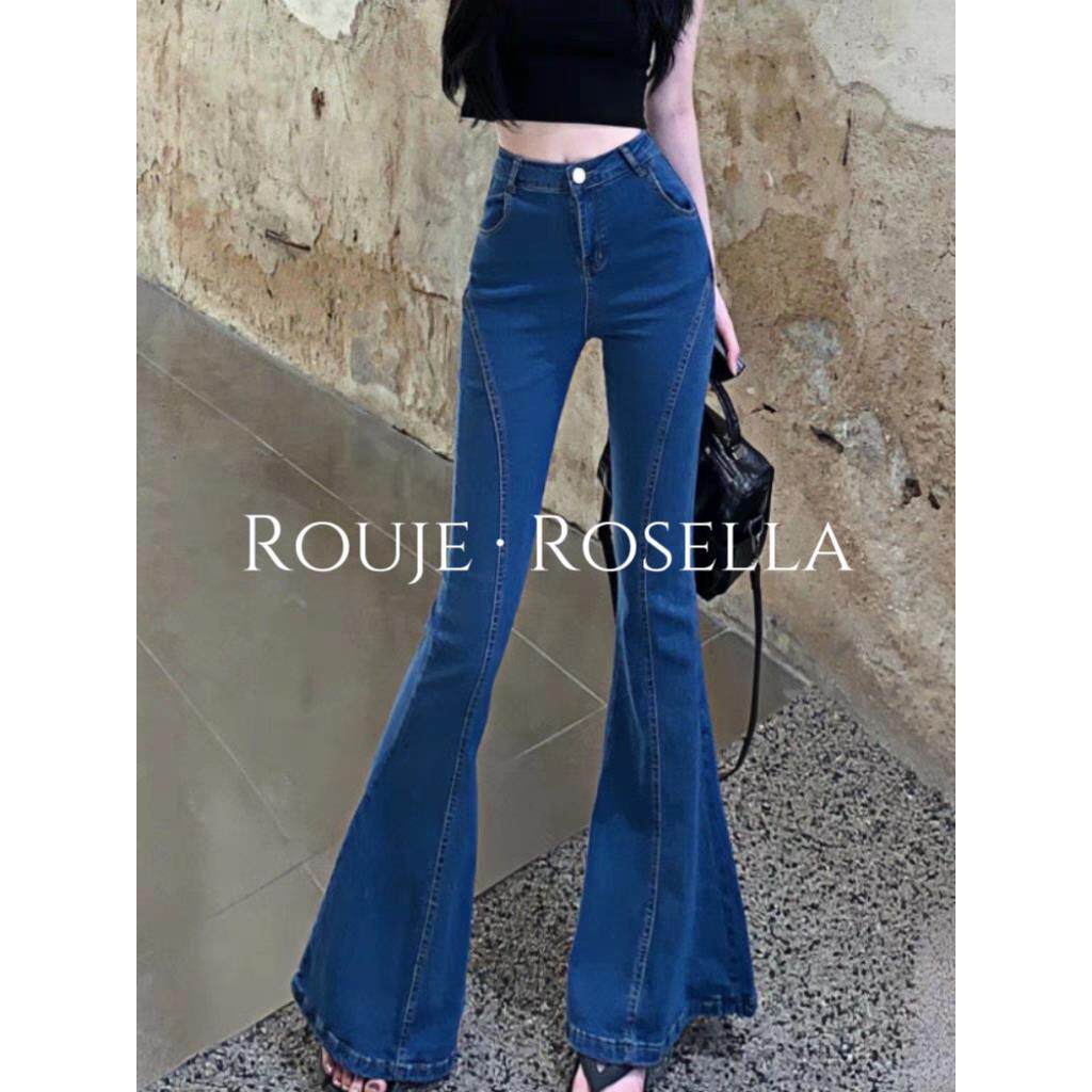 法国Rouje Rosella法式高腰显瘦大喇叭裤女薄款复古微喇牛仔裤