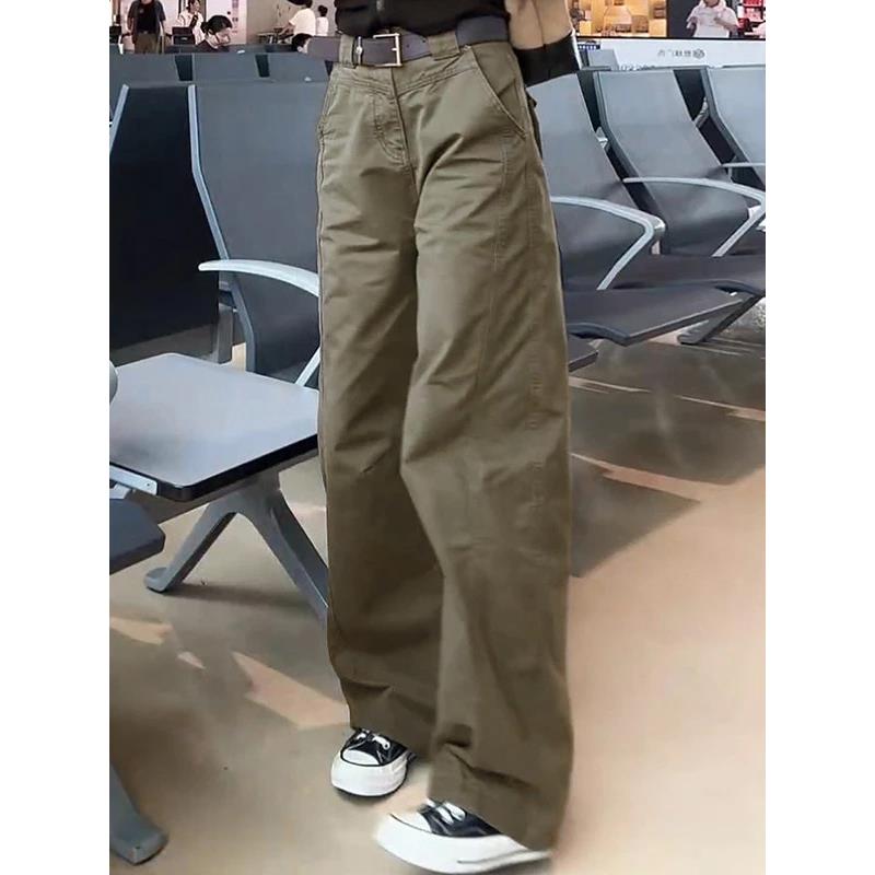 美式军绿色工装裤女2025春秋款高腰显瘦休闲百搭小个子美式直筒裤