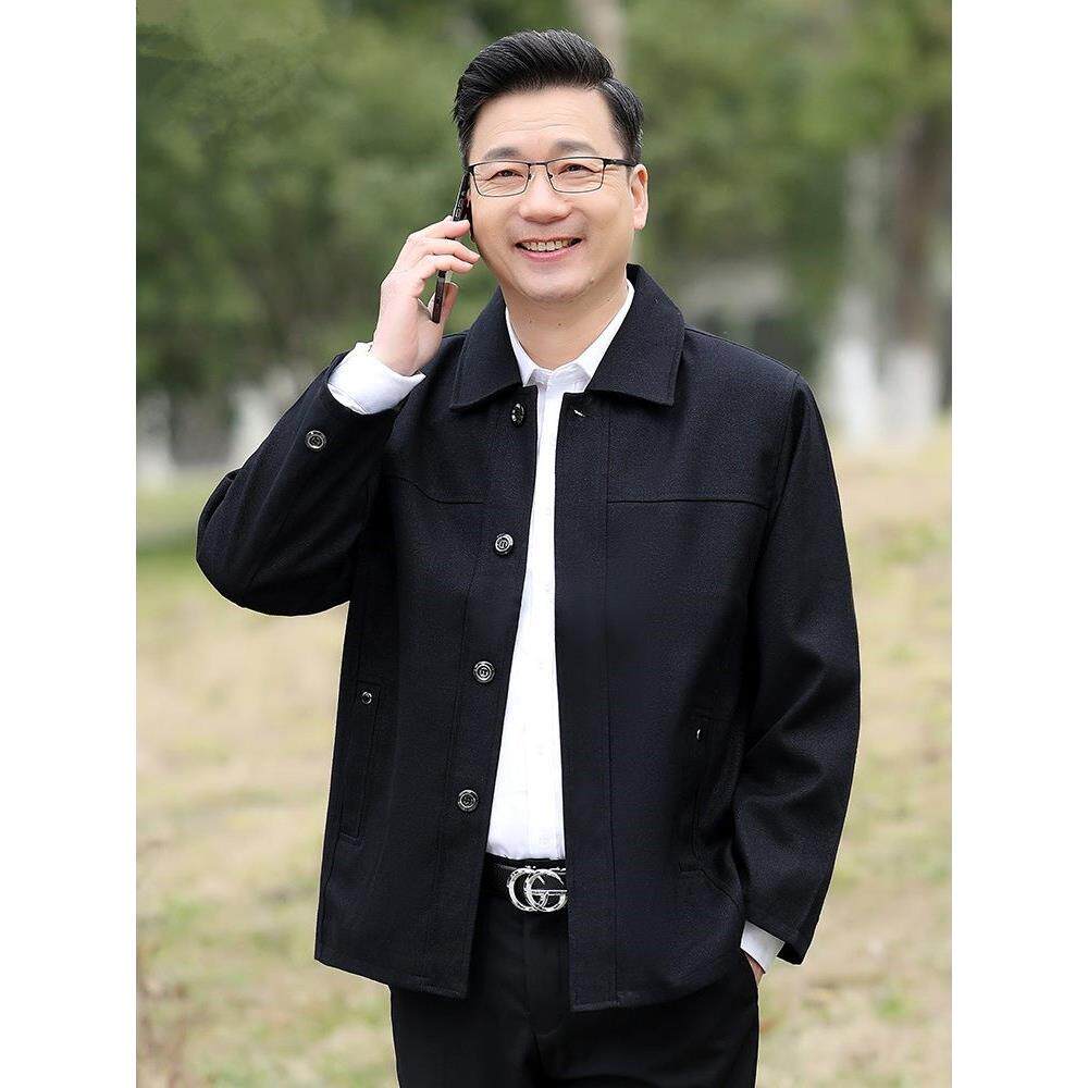 外套男士2025新款春秋季中老年人行政夹克衫纽扣子爷爷衣服爸爸装
