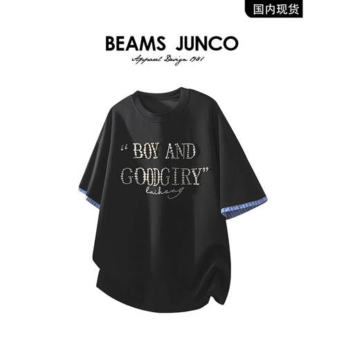 【品牌现货】BEAMS JUNCO 夏季新款重工刺绣钉珠情侣款短袖T恤男