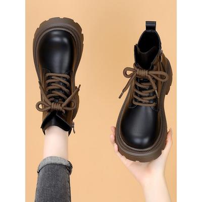 真皮英伦风马丁靴女春秋2025新款爆款加绒单靴小个子增高厚底短靴