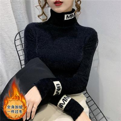 一体绒高领针织打底衫女秋冬内搭2025新款加绒加厚修身高级感毛衣