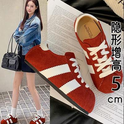 英国真皮厚底勃肯鞋女款2025秋冬新款爆款红色德训鞋运动休闲单鞋