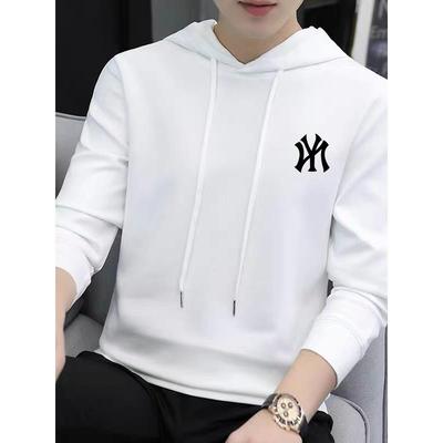 高端白色卫衣男连帽春秋季加厚印花纯棉男士百搭休闲宽松大码帽衫