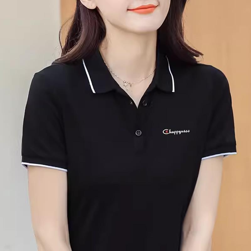 潮牌白色纯棉短袖t恤女宽松2025夏季新款翻领运动polo衫大码上衣