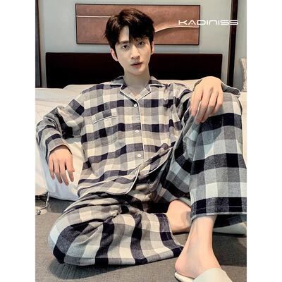 维多利亚梭织纯棉睡衣男2025春季新款磨毛加厚全棉春秋气质起居服