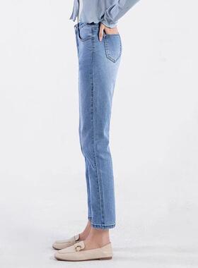 Canary Kiss浅蓝直筒软牛仔裤女2025春季高腰显瘦九分法棍烟管裤