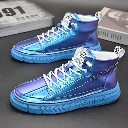 香港马丁靴2025秋冬炫彩亮皮男士百搭高帮板鞋精神小伙厚底休闲鞋