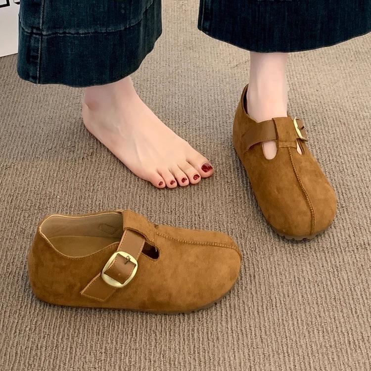 英国真皮棕色全包勃肯鞋女秋冬2025新款爆款内增高一脚蹬豆豆单鞋