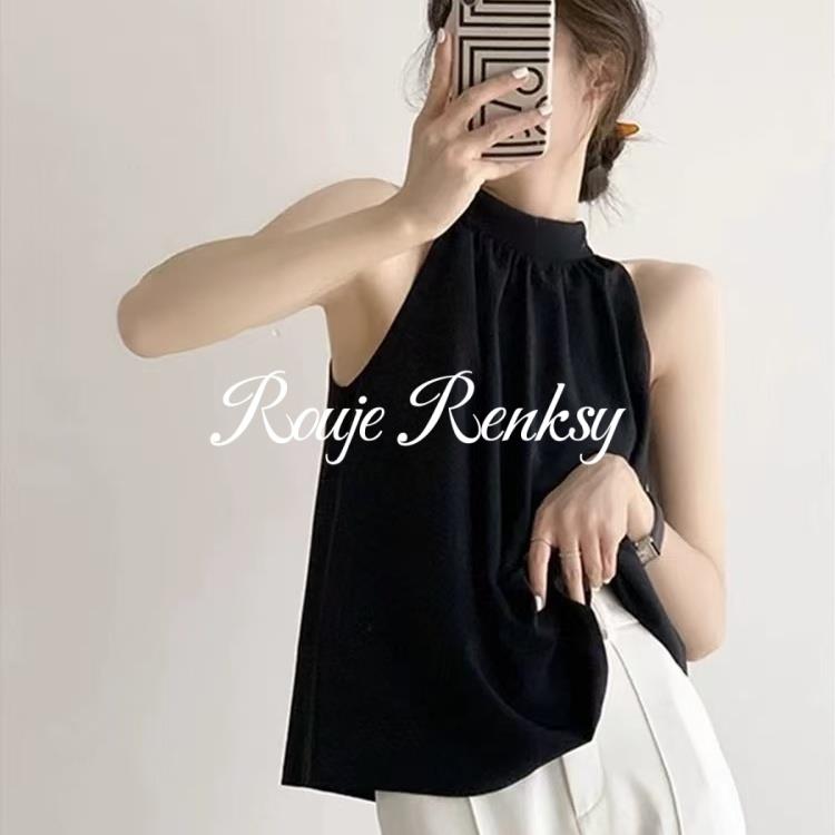 法国rouje renksy法式高级感挂脖无袖设计雪纺背心气质衬衫女夏季