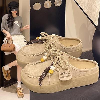 英国真皮厚底包头半拖鞋女款秋冬外穿2025新款一脚蹬懒人鞋勃肯鞋