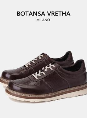 意大利BOTANSA VRETHA&BV牛皮透气休闲板鞋男真皮厚底复古运动鞋
